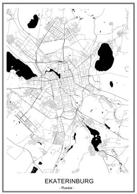 vektör harita Yekaterinburg şehir, Sverdlovsk Oblast, Ural, Rusya Federasyonu