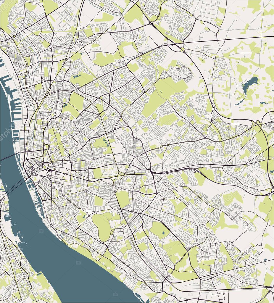 vector map of the city of Liverpool, Birkenhead, United Kingdom