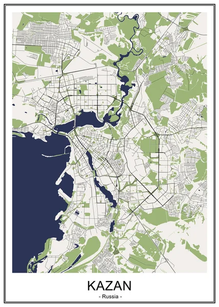 Mapa Vetorial Cidade Kazan Tatarstan Rússia — Vetor de Stock