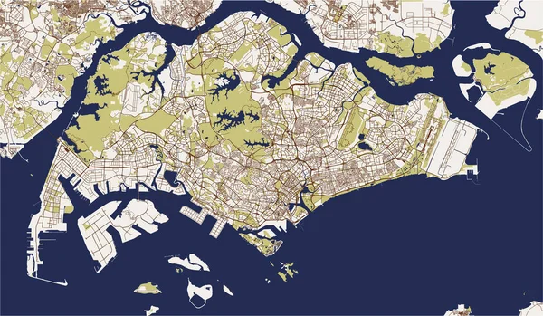 Mapa Vetorial Cidade Singapura República Singapura — Vetor de Stock