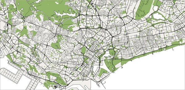 Vektor Karta Över Den Staden Singapore Republiken Singapore — Stock vektor