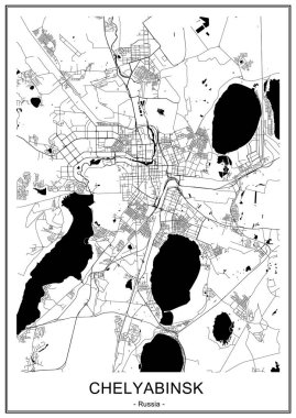 Chelyabinsk, Rusya'nın şehrin vektör harita
