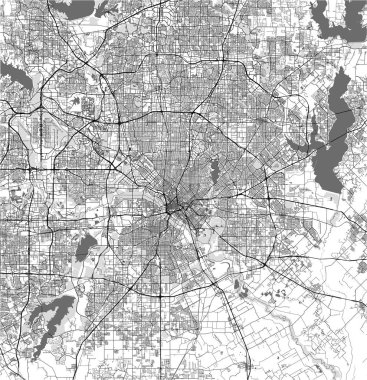 Dallas, Teksas, ABD haritası.