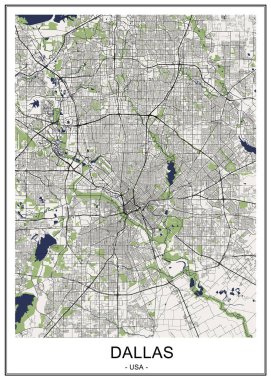 Dallas, Teksas, ABD haritası.