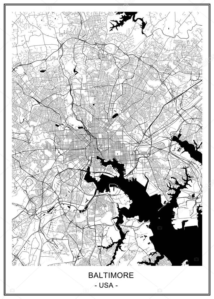 map of the city of Baltimore, Maryland, USA