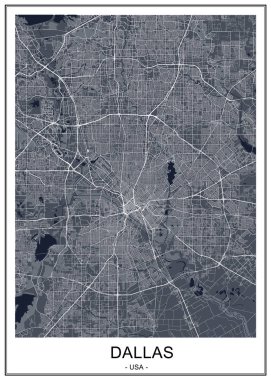 Dallas, Teksas, ABD haritası.