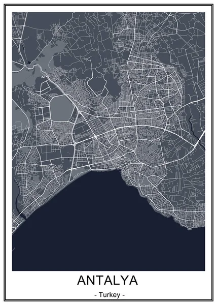 Mapa da cidade de Antalya, Turquia — Vetor de Stock