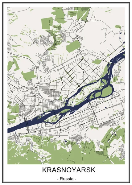 Mapa města Krasnojarsk, Rusko — Stockový vektor