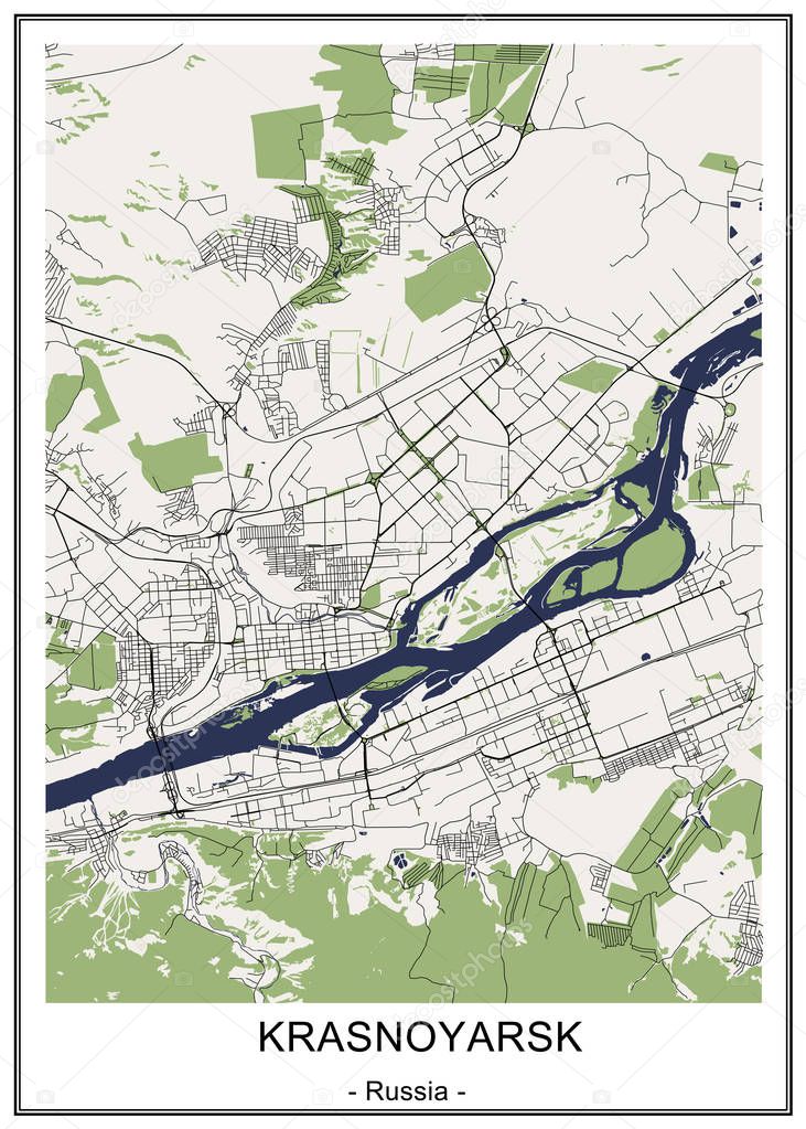 map of the city of Krasnoyarsk, Russia