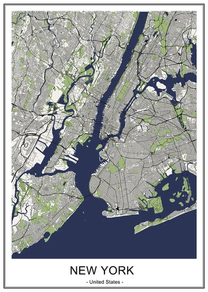 Mapa z New York City, Ny, Usa — Stockový vektor