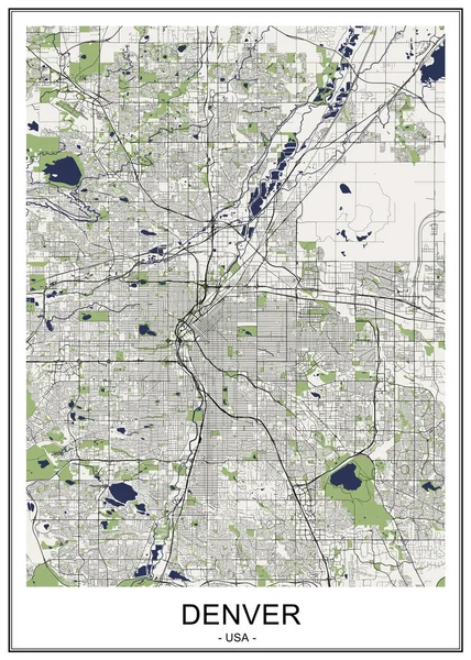 Térkép-a város a Denver, Colorado, Amerikai Egyesült Államok — Stock Vector