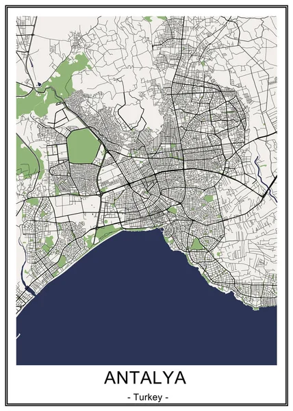 Mapa da cidade de Antalya, Turquia — Vetor de Stock