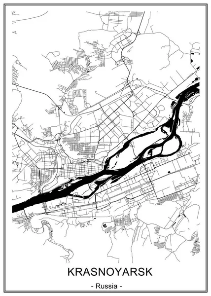 Mapa města Krasnojarsk, Rusko — Stockový vektor