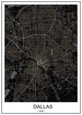 Dallas, Teksas, ABD haritası.