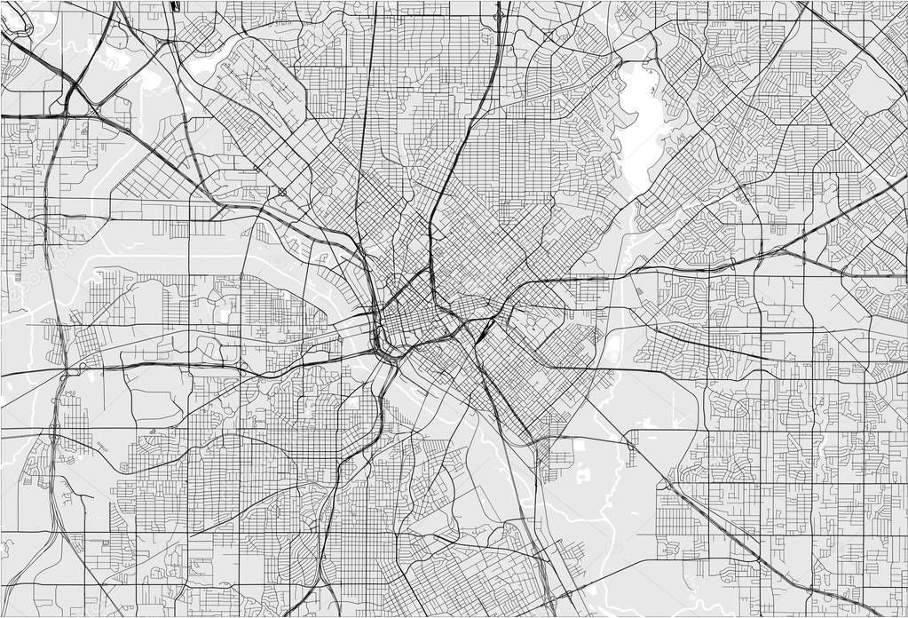 map of the city of Dallas, Texas, USA