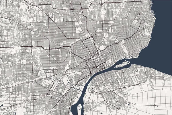 Mapa da cidade de Detroit, Michigan, Estados Unidos da América —  Vetores de Stock