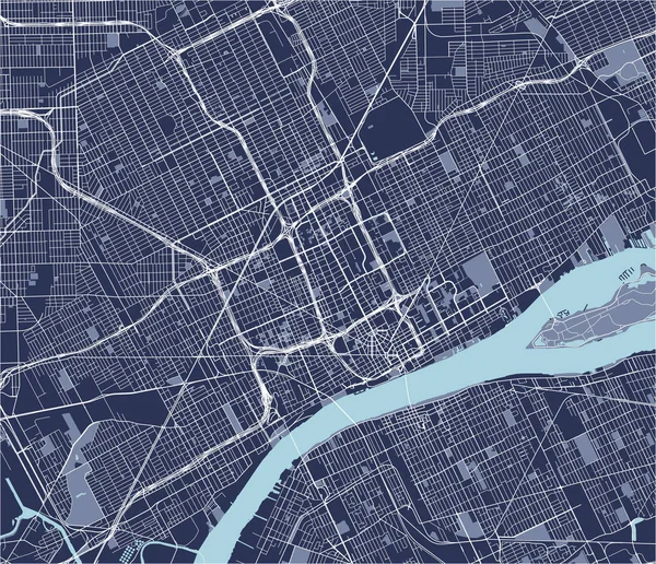 도시의 디트로이트, 미시간, 미국 지도 — 스톡 벡터