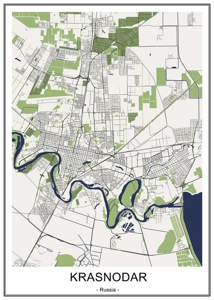 크라스노다르, 러시아의 도시 지도 — 스톡 벡터