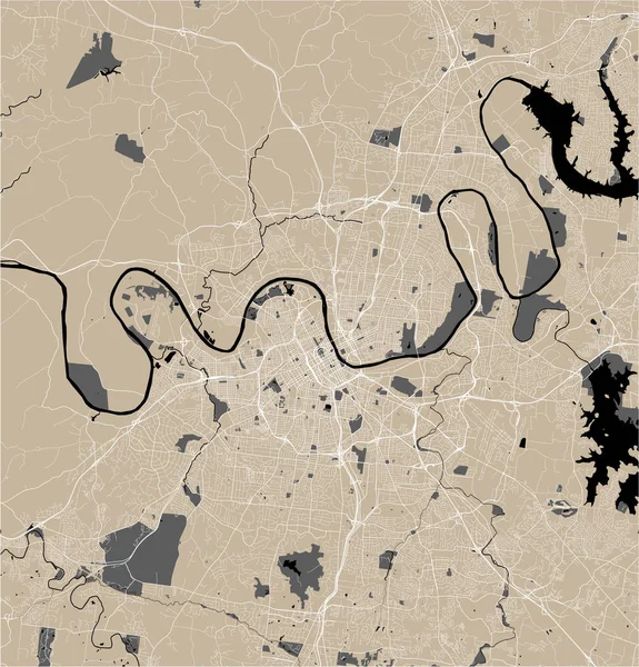 Mapa de la ciudad de Nashville, Tennessee, Estados Unidos — Archivo Imágenes Vectoriales