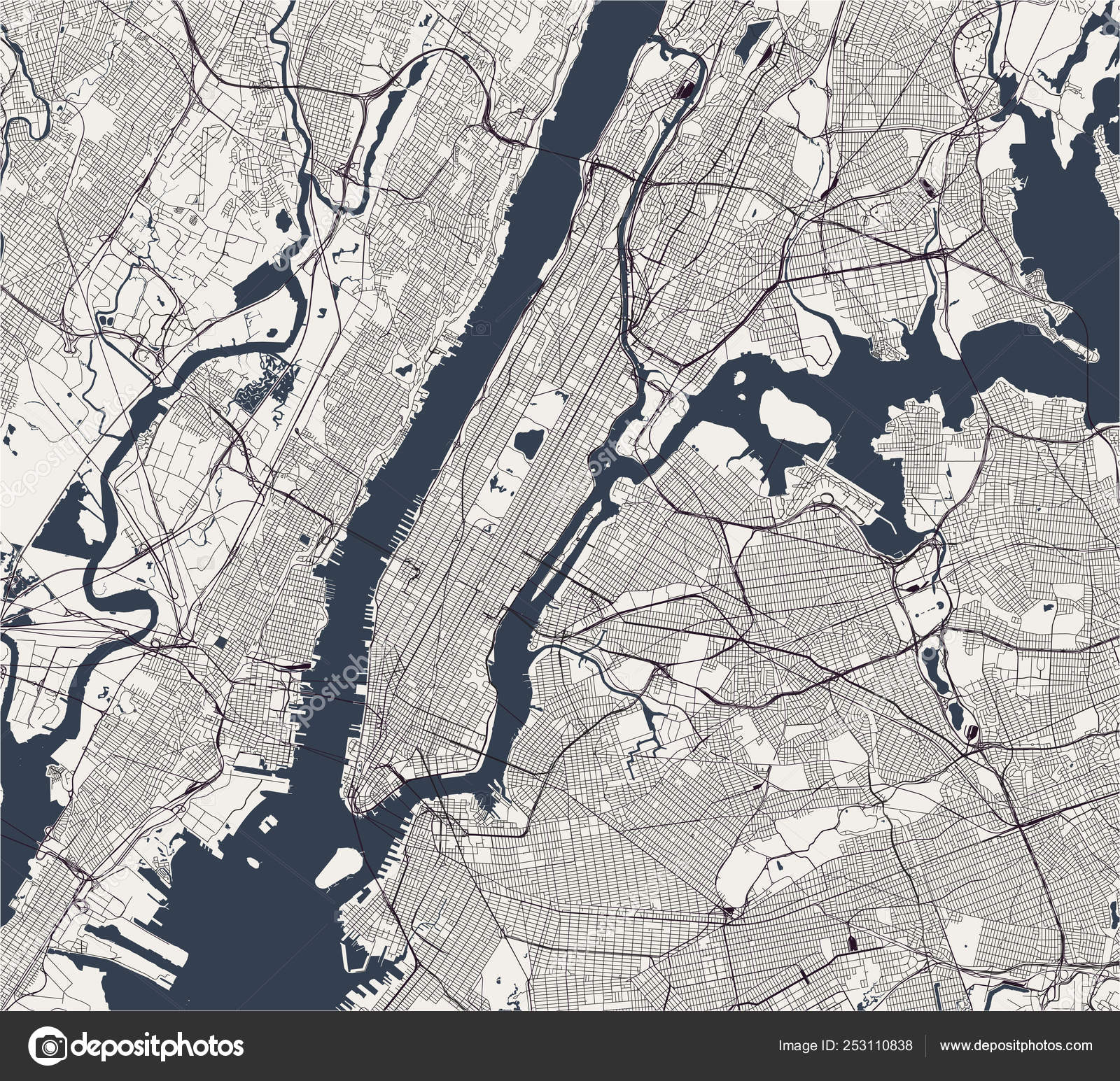 뉴욕시, 뉴욕, 미국 지도 스톡 벡터 - ©tish11 253110838, image size:1600x1545