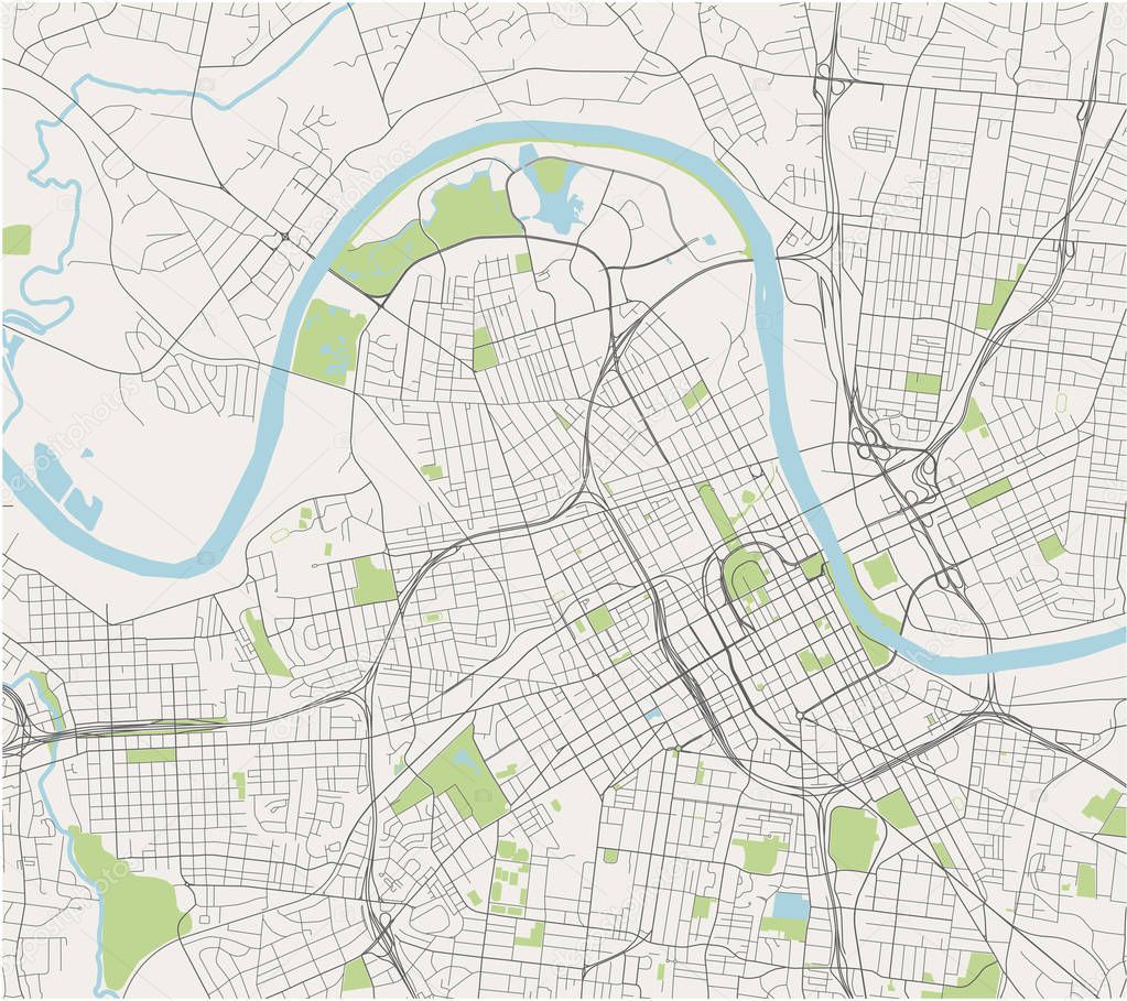 map of the city of Nashville, Tennessee, USA