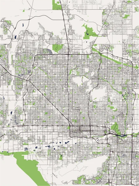 फीनिक्स शहर का नक्शा, एरिजोना, संयुक्त राज्य अमेरिका — स्टॉक वेक्टर