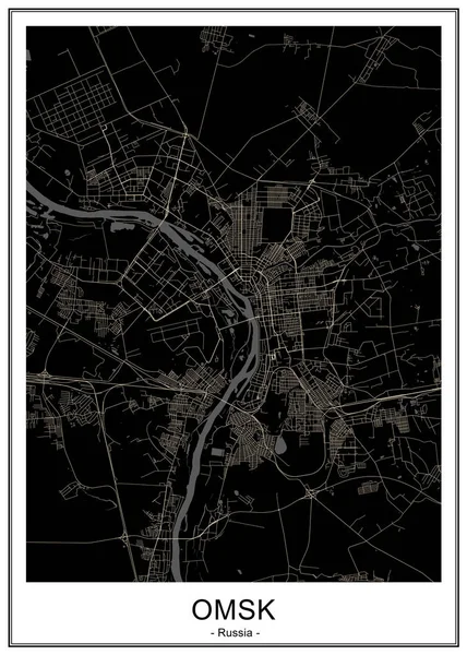 オムスク、ロシアの都市の地図 — ストックベクタ