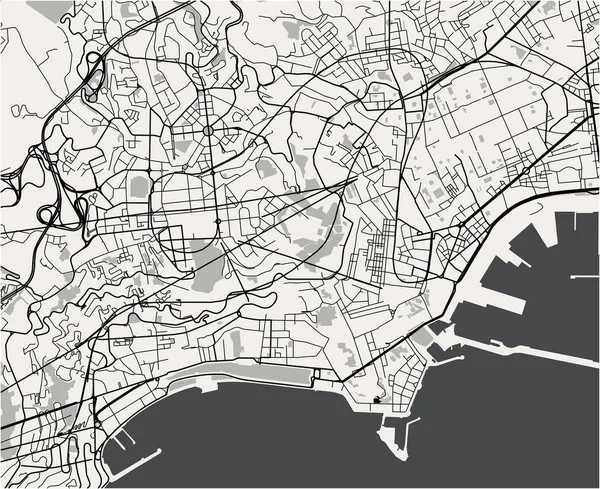那不勒斯市地图, 坎帕尼亚, 意大利 — 图库矢量图片