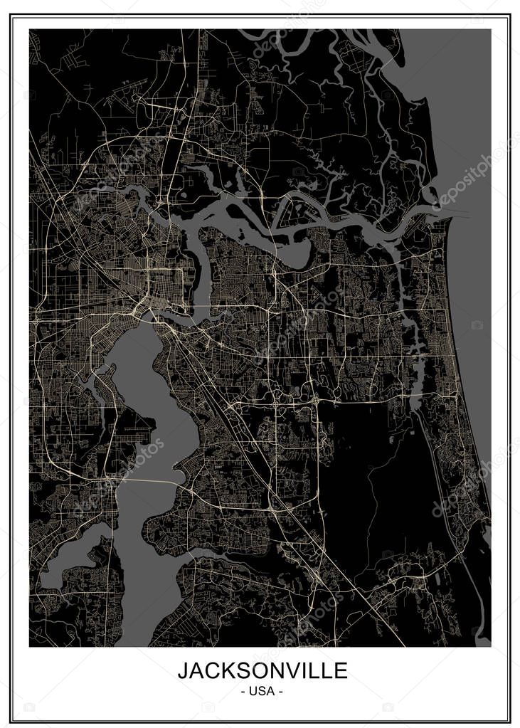 map of the city of Jacksonville, Florida, USA
