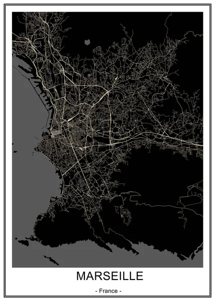 Mapa da cidade de Marselha, França — Vetor de Stock