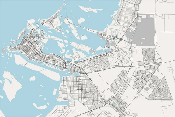 阿布扎比市地图， 阿拉伯联合酋长国 阿联酋 — 图库矢量图片