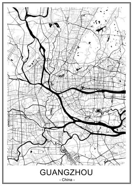 Mapa da cidade de Guangzhou, China — Vetor de Stock