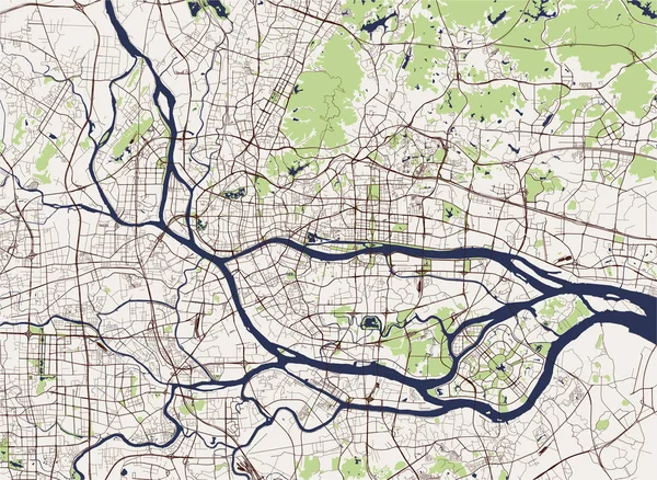 Mapa da cidade de Guangzhou, China — Vetor de Stock