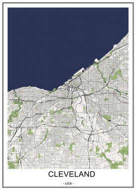 Cleveland şehrinin haritası, Ohio, Abd