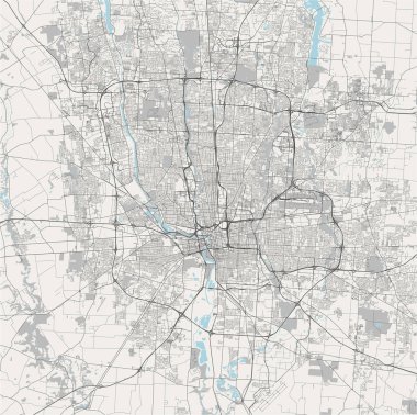 Columbus şehrinin haritası, Ohio, ABD