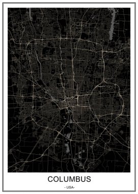 Columbus şehrinin haritası, Ohio, ABD