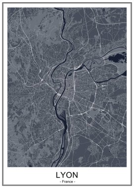 Lyon şehrinin haritası, Fransa