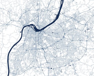 Louisville şehrinin haritası, Kentucky, Amerika Birleşik Devletleri