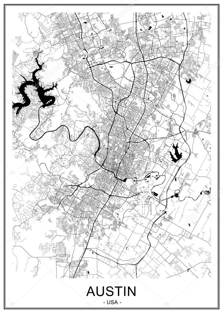 map of the city of Austin, Texas, USA