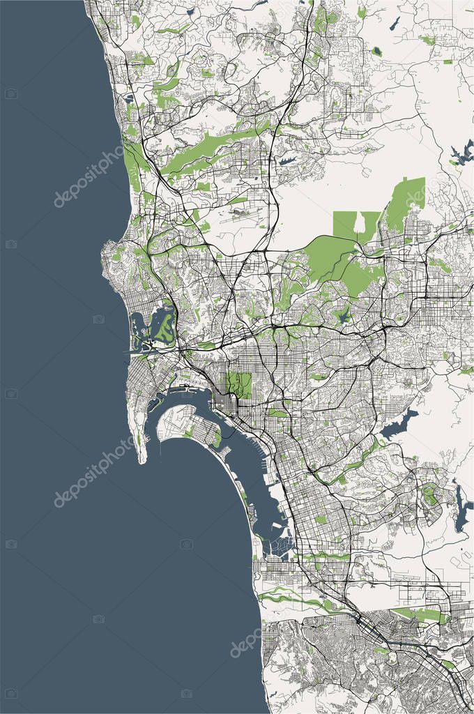 map of the city of San Diego, California, USA