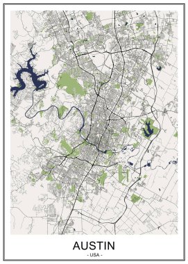 map of the city of Austin, Texas, USA clipart