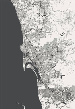 San Diego şehrinin haritası, Kaliforniya, ABD
