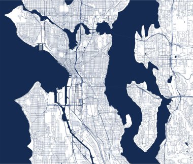 Seattle şehrinin haritası, Washington, Abd