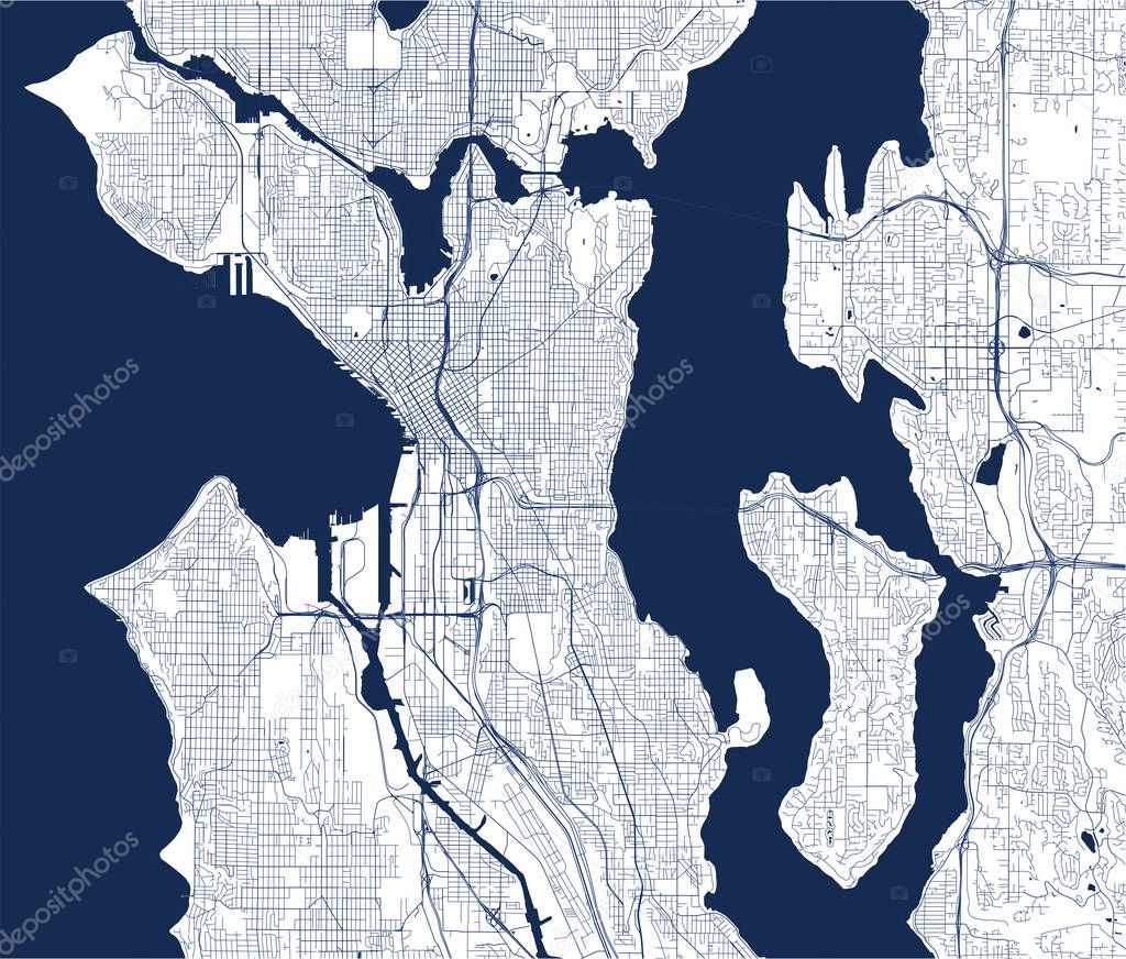 map of the city of Seattle, Washington, USA