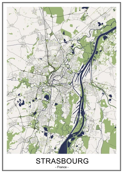 Mapa da cidade de Strasbourg, França — Vetor de Stock