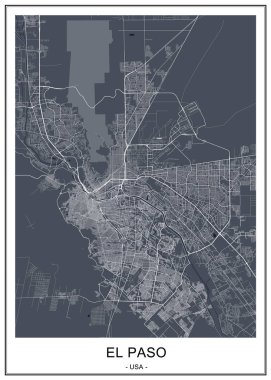 El Paso şehrinin haritası, Teksas, Abd