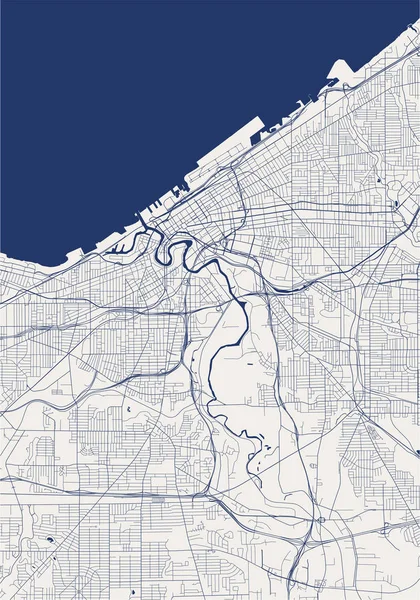 Mapa de la ciudad de Cleveland, Ohio, Estados Unidos — Vector de stock