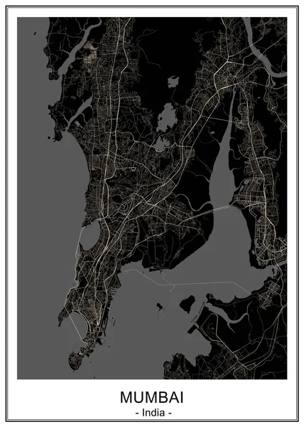 Mapa da cidade de Mumbai, estado indiano de Maharashtra — Vetor de Stock