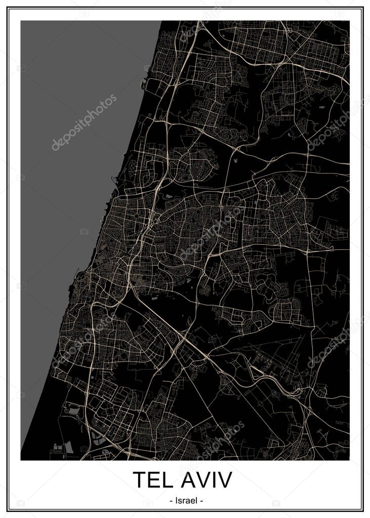 map of the city of Tel Aviv, Yafo,Jaffa, Israel