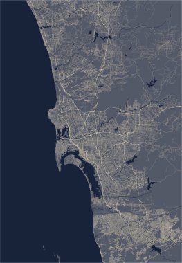 San Diego şehrinin haritası, Kaliforniya, ABD